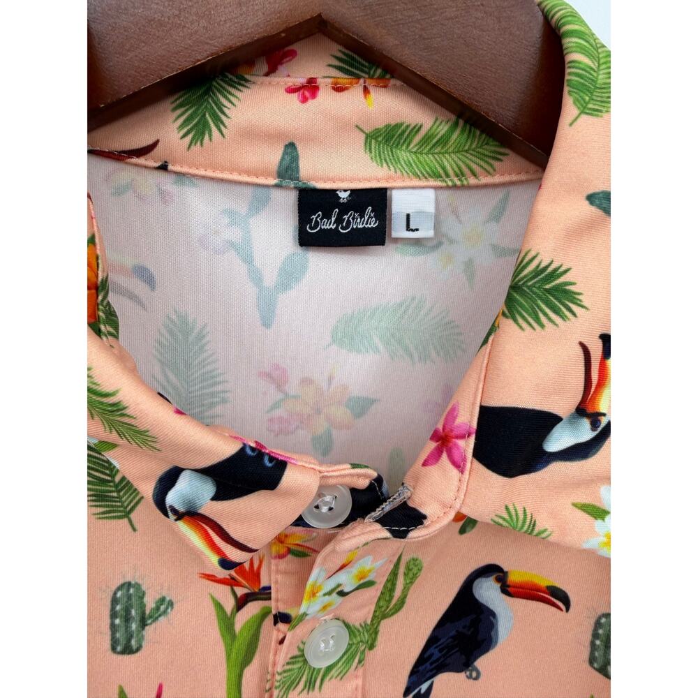Bad Birdie Cactus Toucan Cacti Peach Golf Polo Tropical Print Golfcore Large UPF - Picture 2 of 8